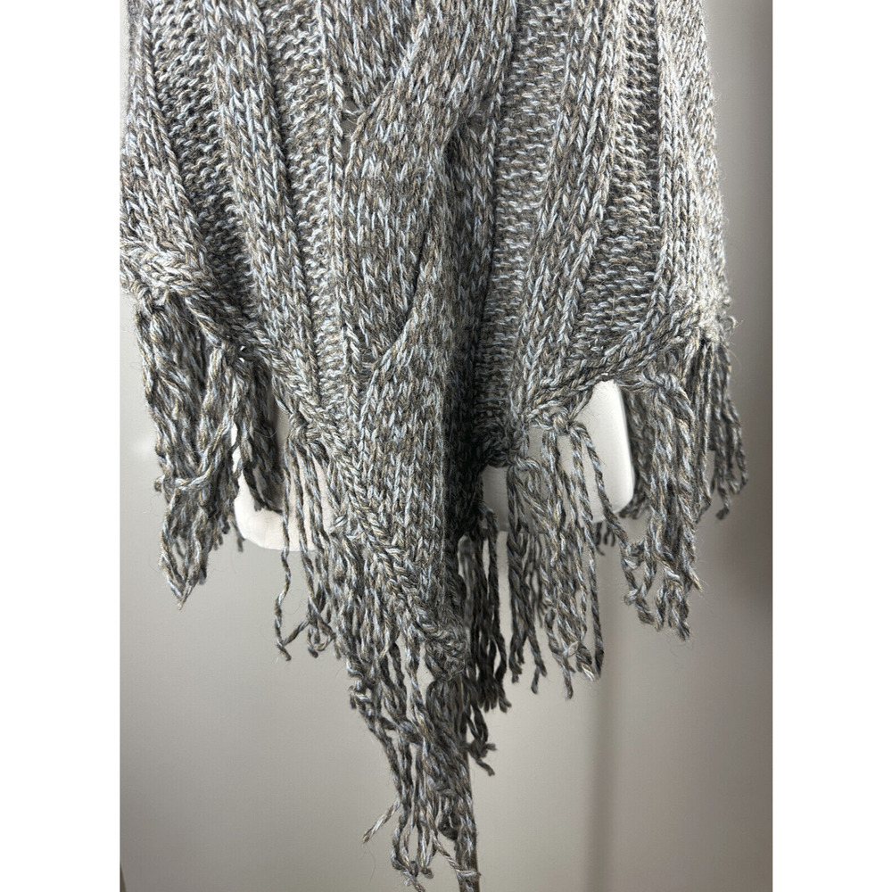 Inis Crafts 100% Merino Wool Poncho Sweater Cape Fringe Brown Irish Made S/M - Picture 8 of 16